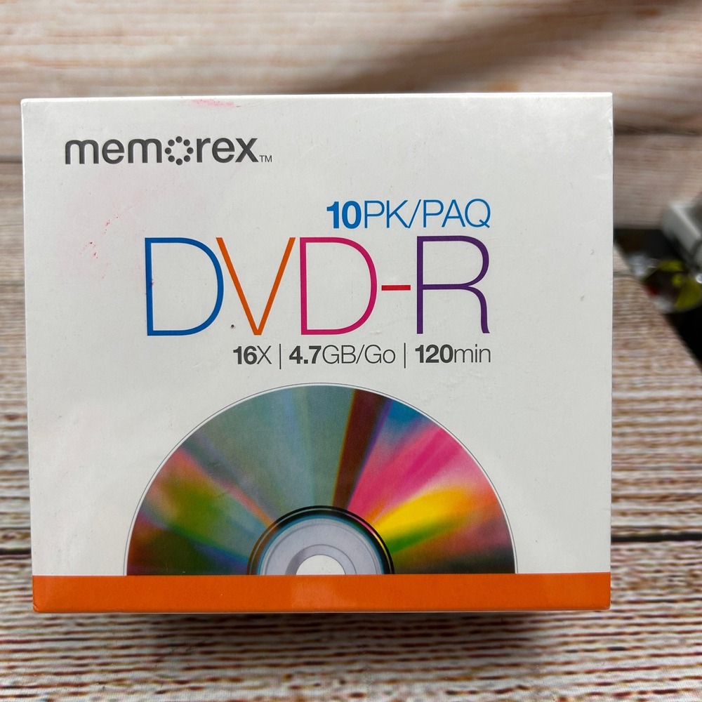 Memorex 10 Pack DVD-R 4.7GB 120min 16X Blank Discs with Slim Jewel Cases 05669